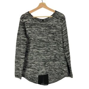 Elan Black & White Speck Zip Back Long Sleeve Knit Sweater M